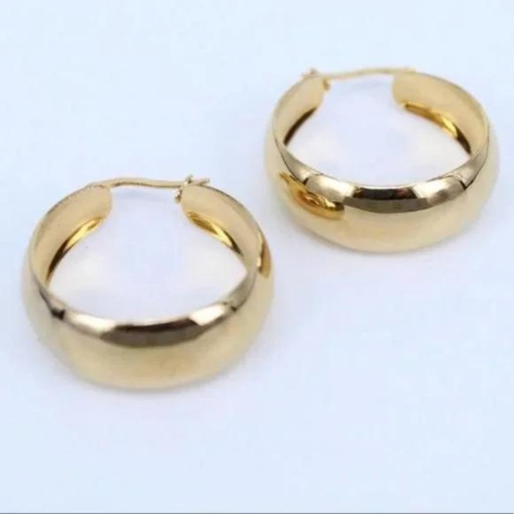 18K YELLOW GOLD 2” ROUND CHUNKY HOOP EARRINGS, BEAUTIFUL EARRINGS, CUTE EARRINGS - Picture 3 of 5
